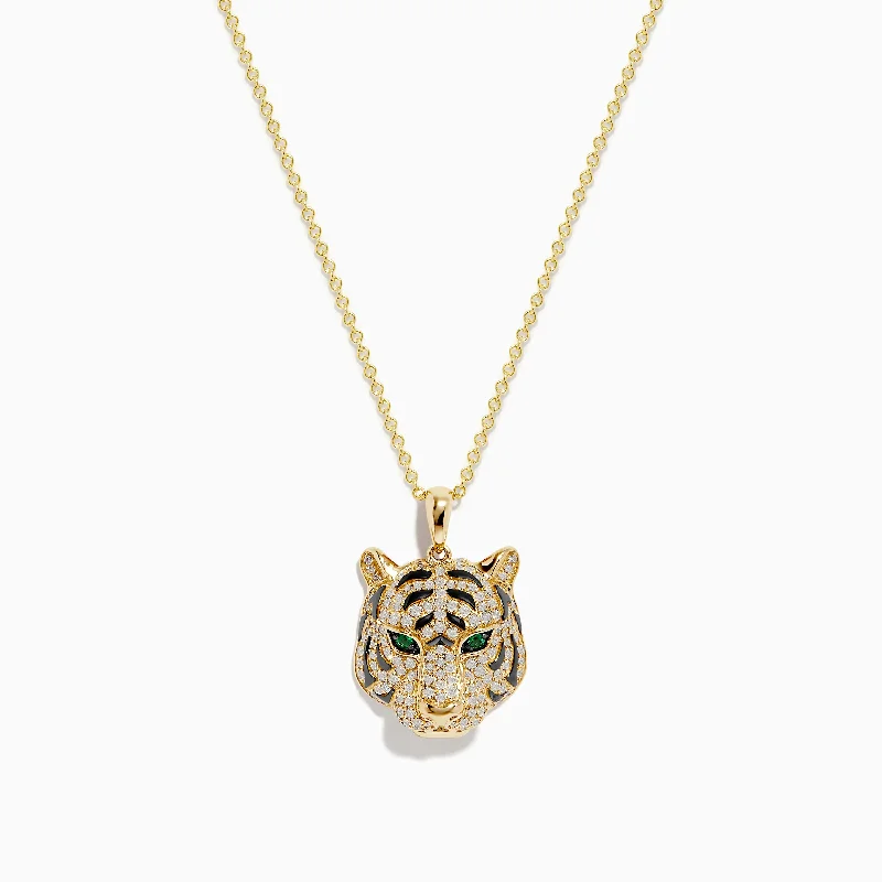 Safari 14K Yellow Gold Diamond and Emerald Tiger Pendant