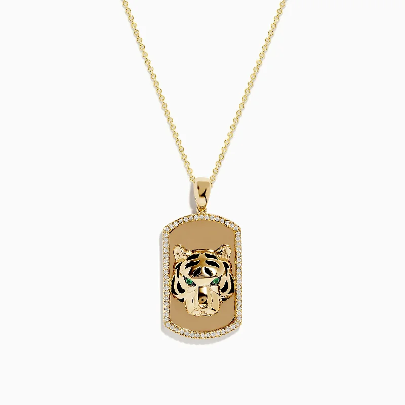 Safari 14K Yellow Gold Emerald and Diamond Panther Pendant