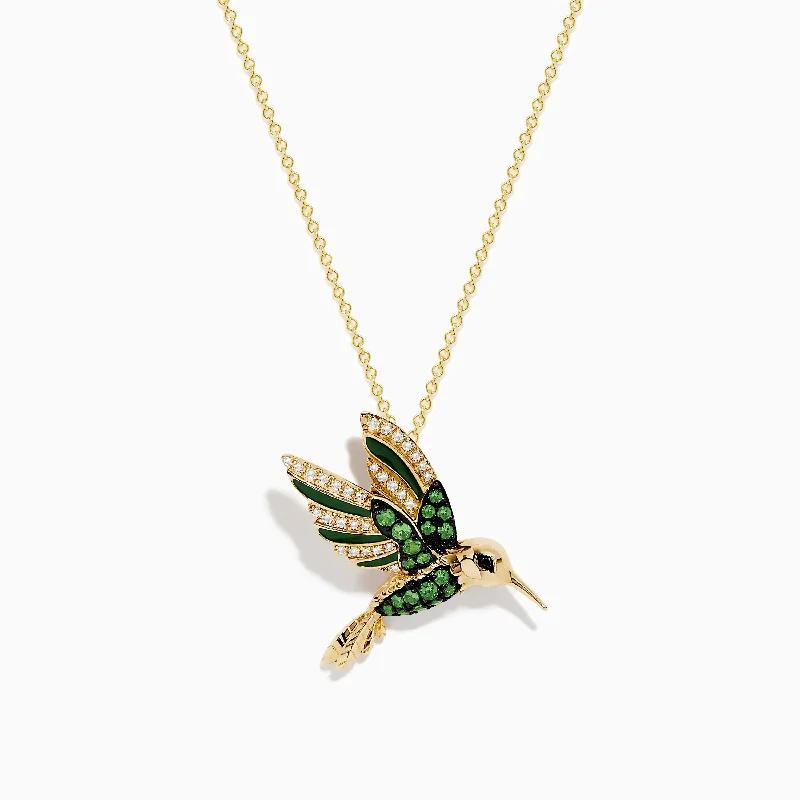 Safari 14k Yellow Gold Tsavorite and Diamond Bird Pendant