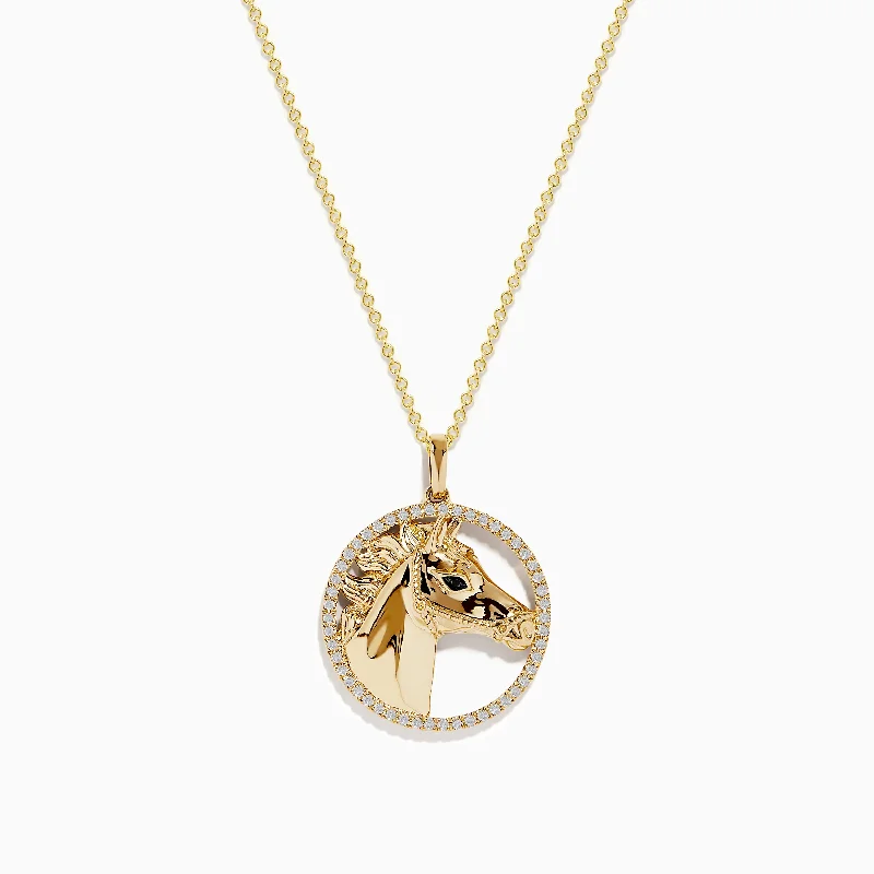 Safari 14K Yellow Gold White and Black Diamond Horse Pendant