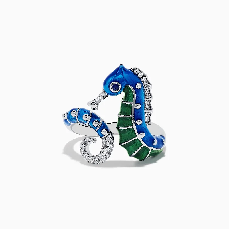 Seaside 14K White Gold Blue Sapphire and Diamond Seahorse Ring