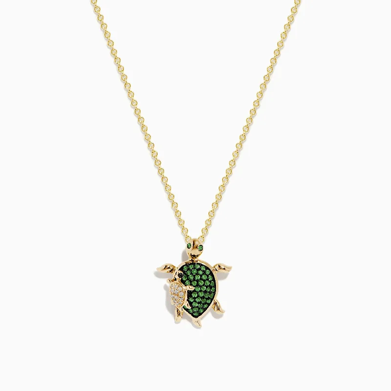 Seaside 14K Yellow Gold Tsavorite and Diamond Turtle Pendant