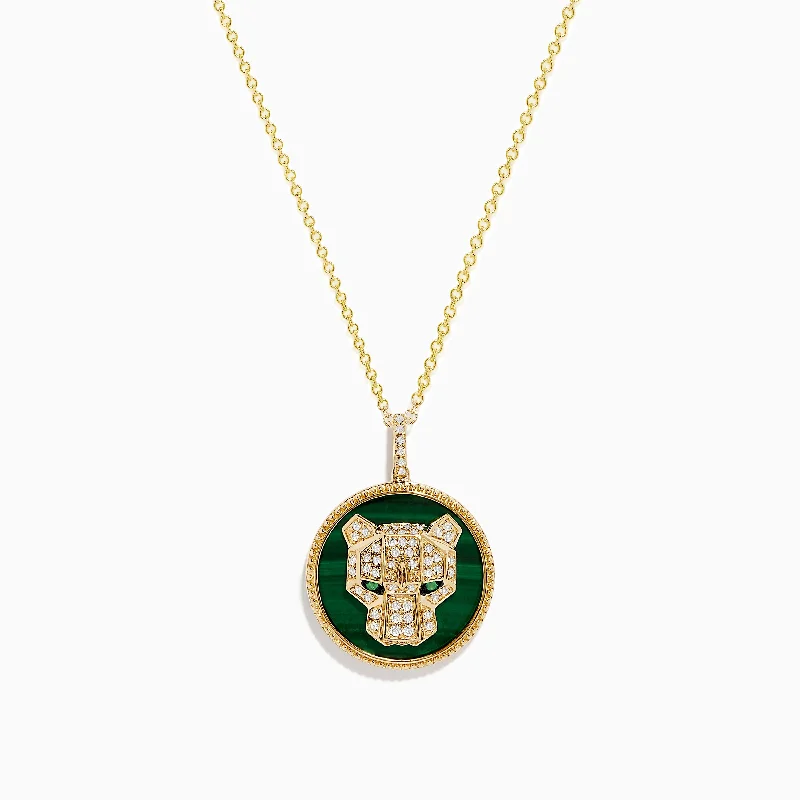 Signature 14K Gold Malachite, Diamond and Emerald Panther Pendant