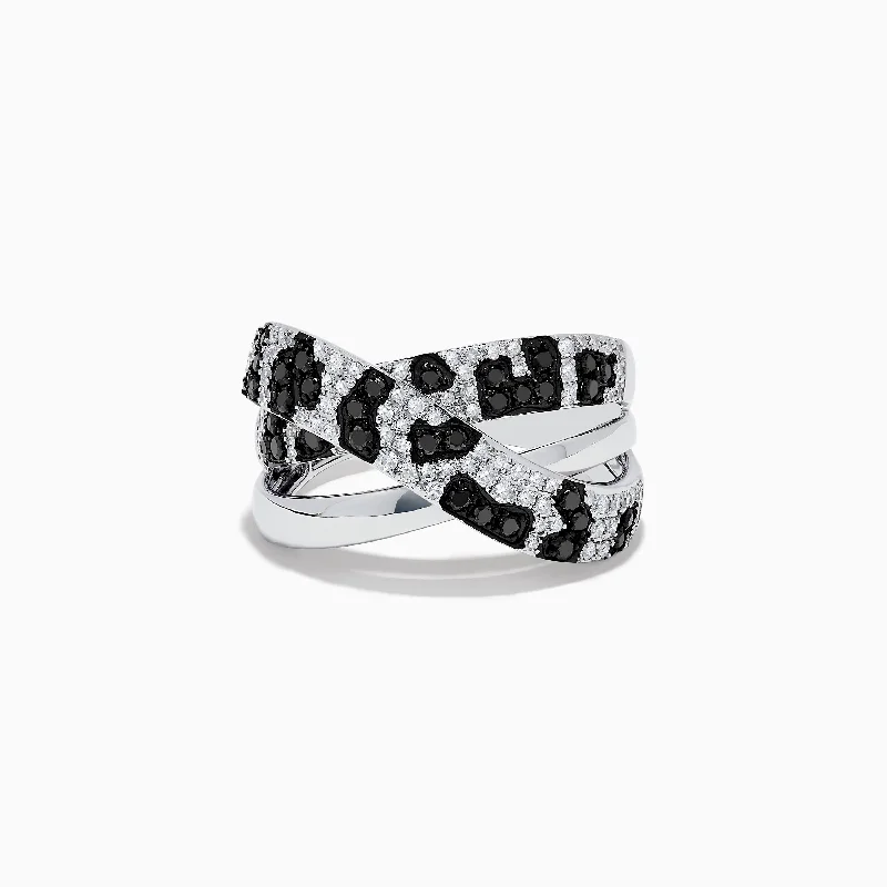 Signature 14K White Gold Black and White Diamond Crossover Ring