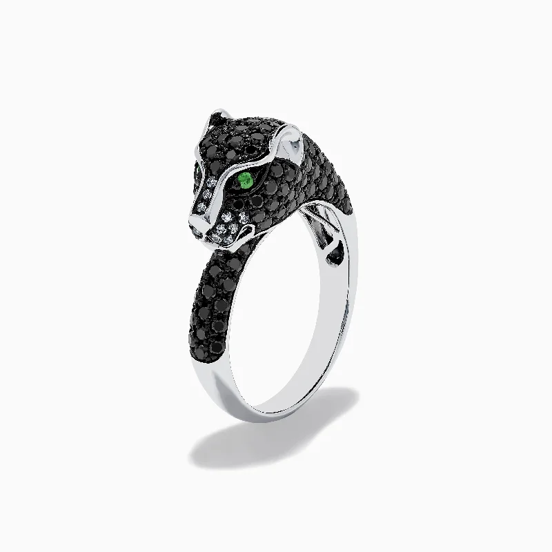 Signature 14K White Gold Tsavorite and Diamond Panther Ring