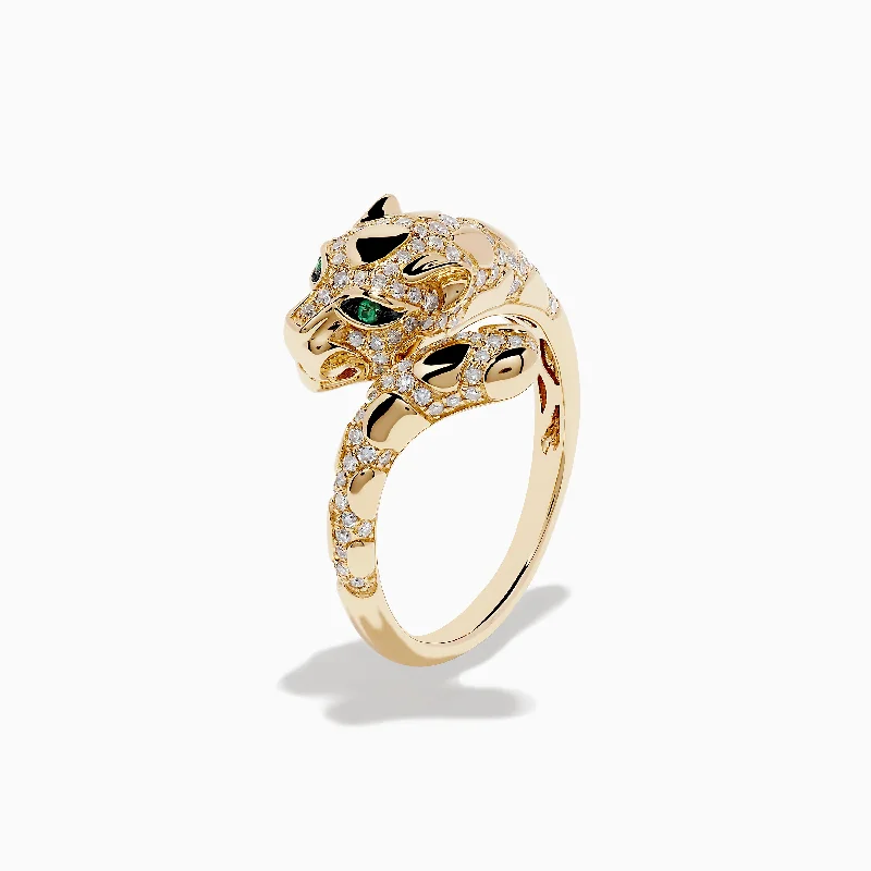 Signature 14K Yellow Gold Emerald and Diamond Panther Ring