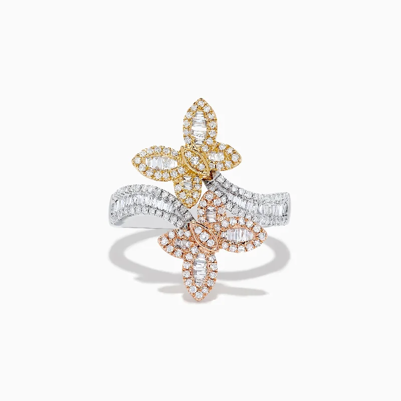 Trio 14K Three-Tone Gold Diamond Double Butterfly Ring