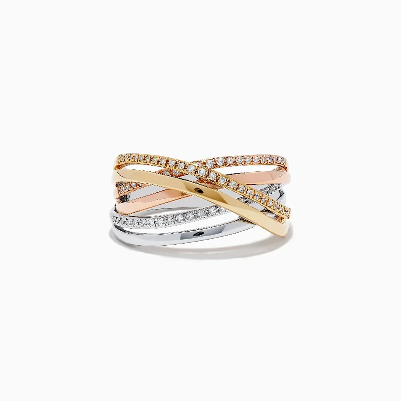 Trio 14K Three-Tone Gold Diamond Crossover Ring