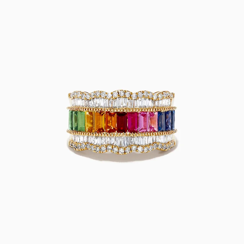 Watercolor 14k Yellow Gold Multi Sapphire and Diamond Ring