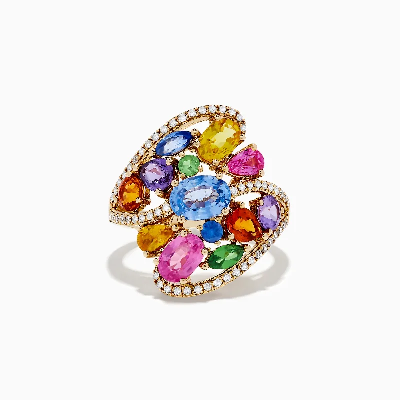 Watercolors 14K Gold Multi Sapphire and Diamond Ring