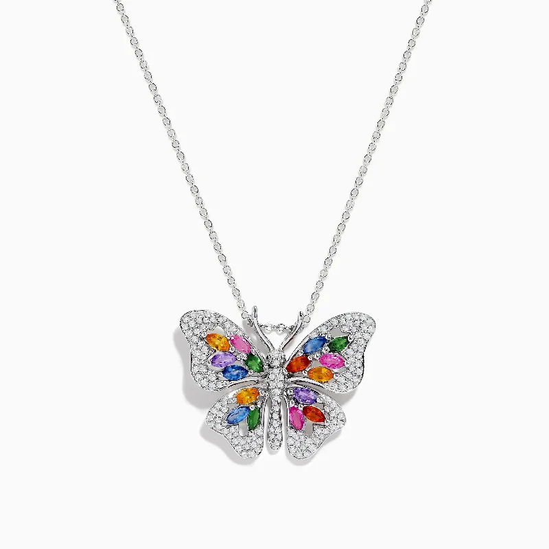 Watercolors 14K Gold Multi Sapphire & Diamond Butterfly Pendant