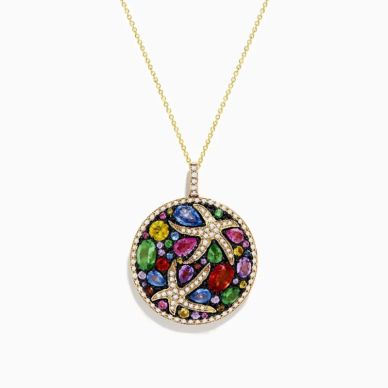 Watercolors 14K Yellow Gold Multi Sapphire and Starfish Diamond Pendant