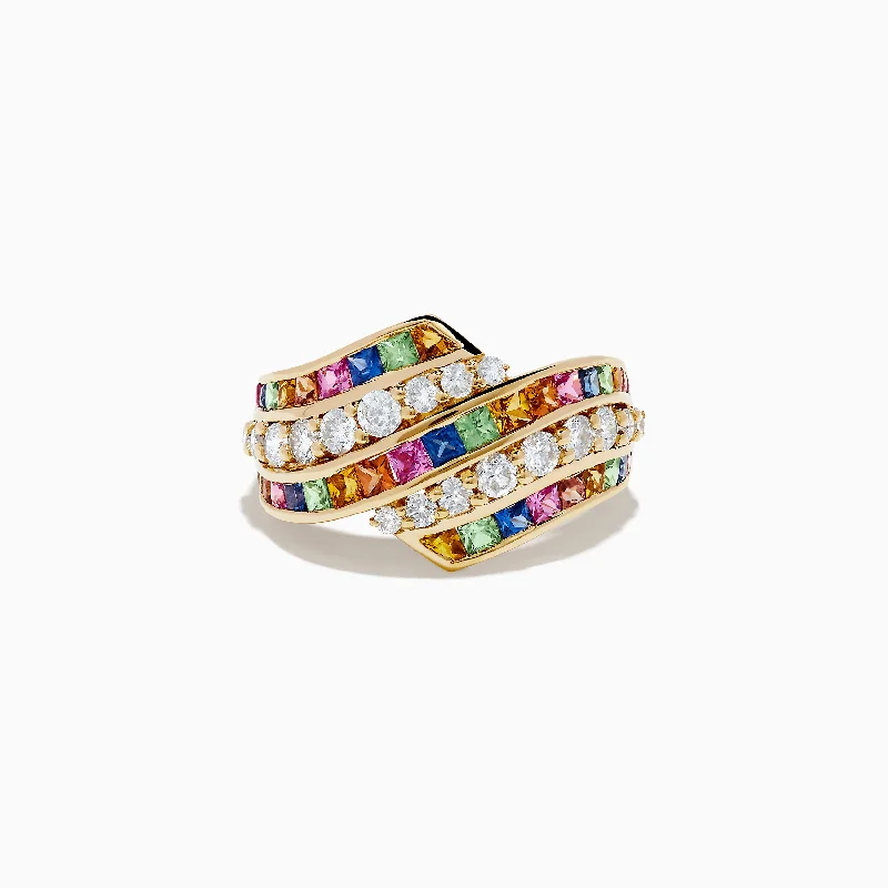 Watercolors 14K Yellow Gold Multi Sapphire and Diamond Crossover Ring