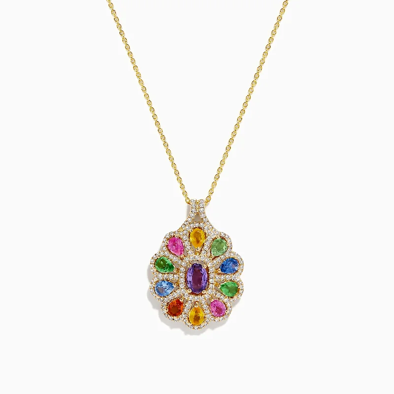 Watercolors 14K Yellow Gold Multi Sapphire Pendant