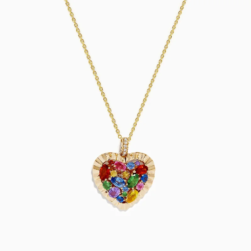 Watercolors 14K YGold Multi Sapphire and Diamond Heart Pendant