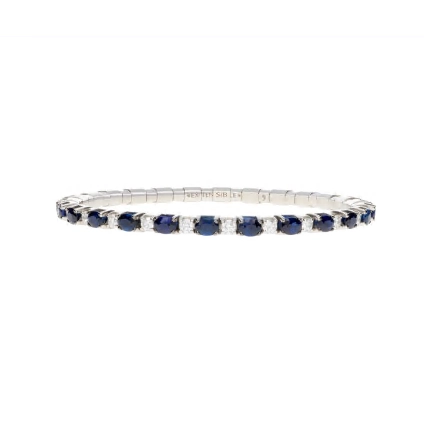 Extensible 18K White Gold Diamond and Oval Sapphire Strech Bracelet