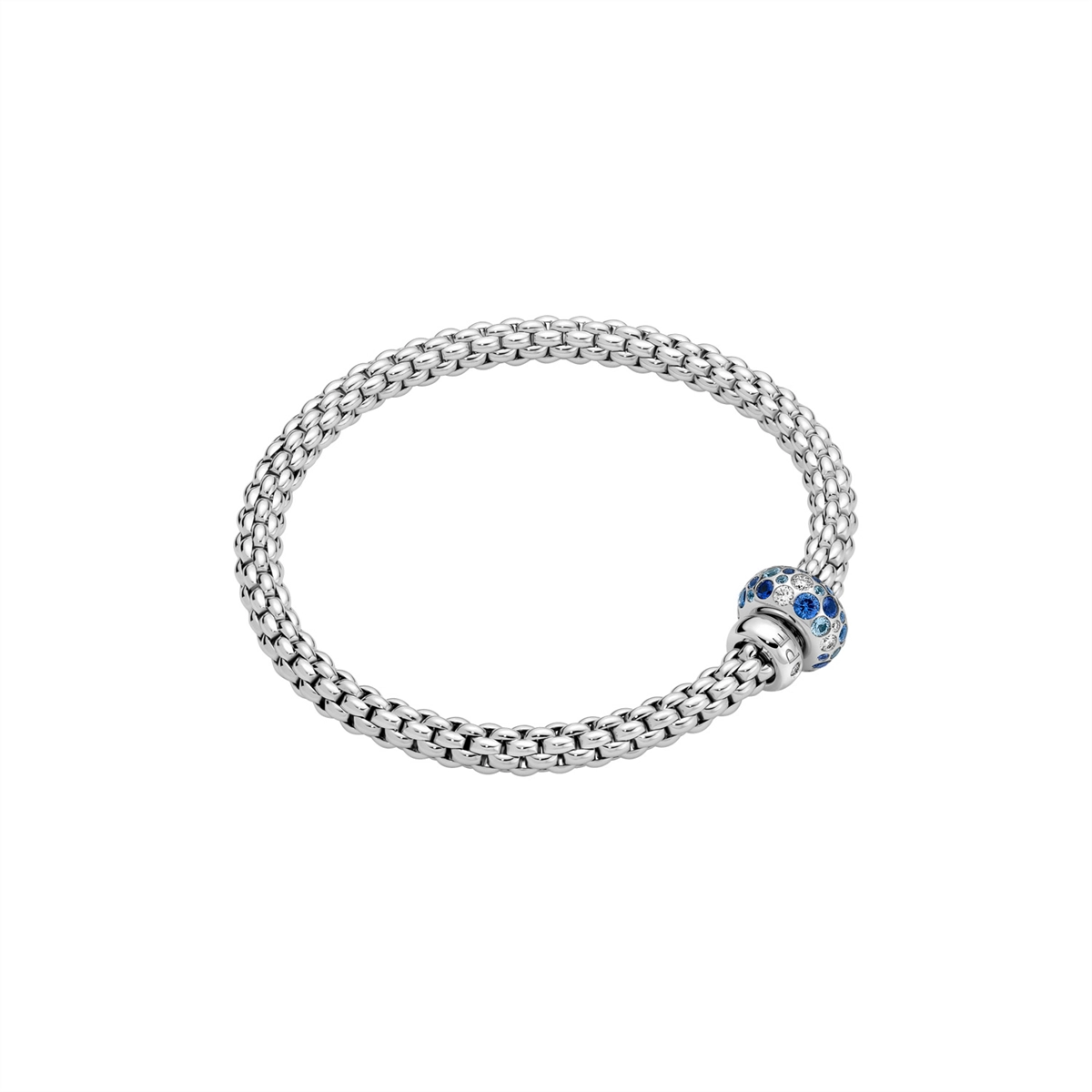 Fope 18K White Gold Bubble Collection Sapphire and Diamond Bracelet, Medium Size