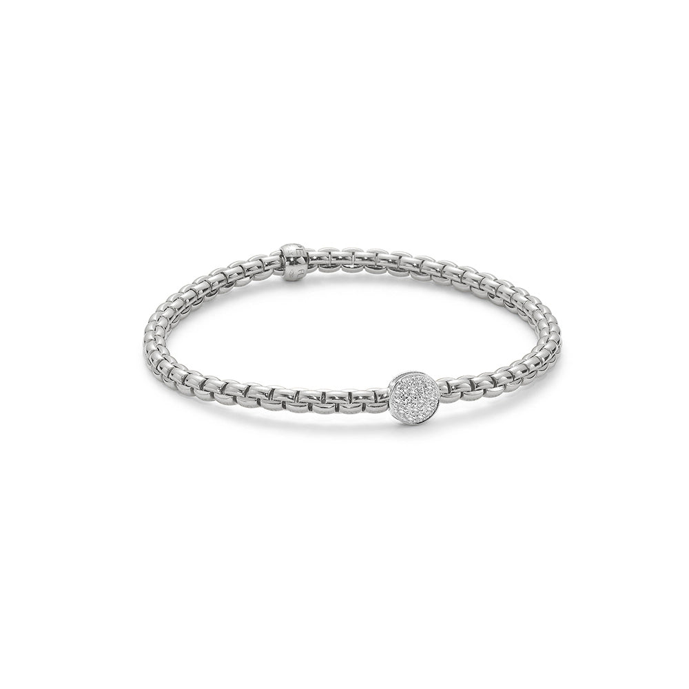 Fope 18K White Gold Eka Collection Bracelet with Pave Circle, Small Size