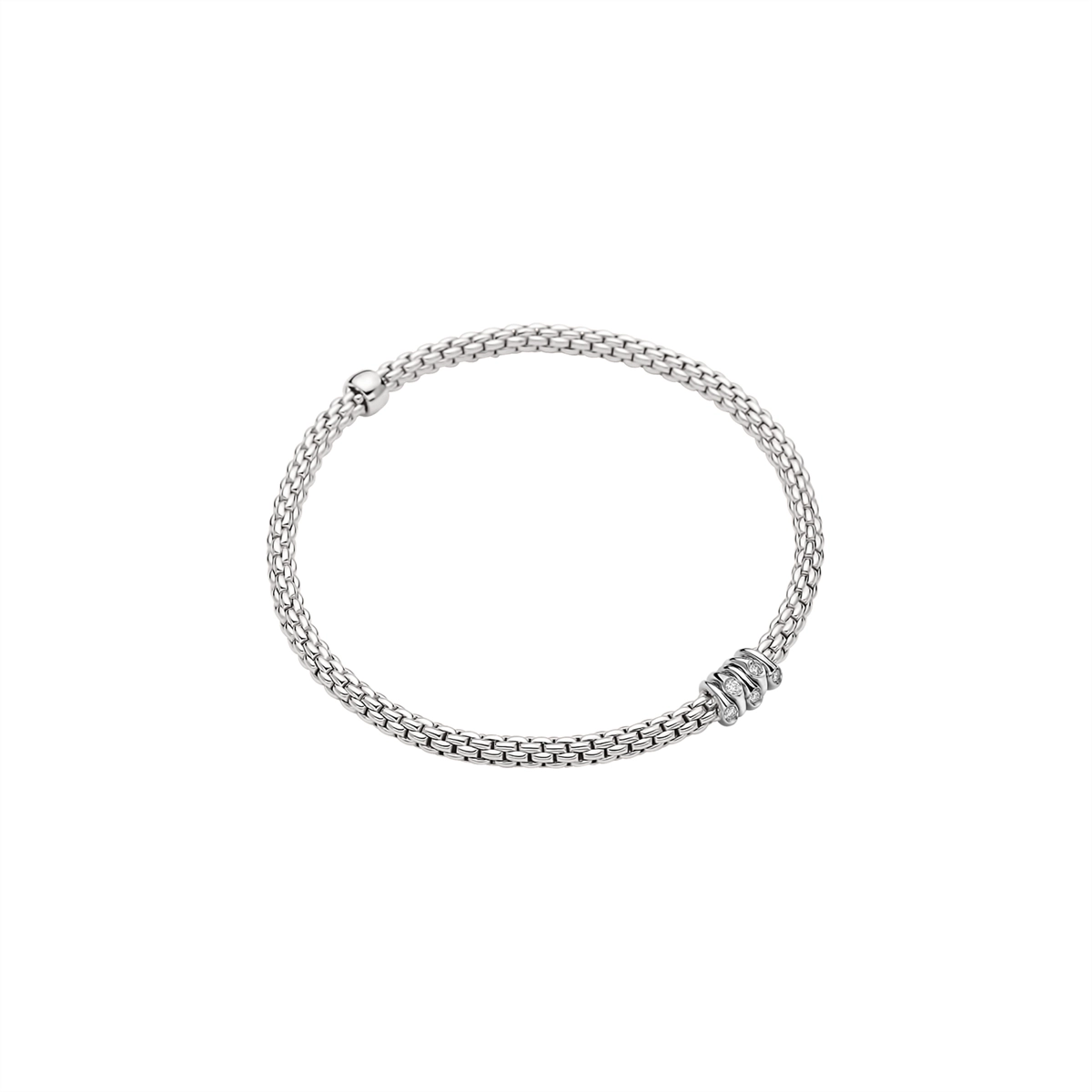 Fope 18K White Gold Prima Collection Bracelet with Diamond Rondel, Small Size