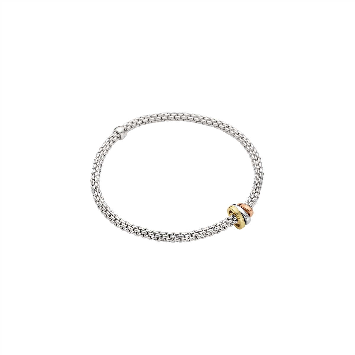 Fope 18K White Gold Prima Collection Bracelet with Yellow, Rose & White Gold Rondels, Small Size