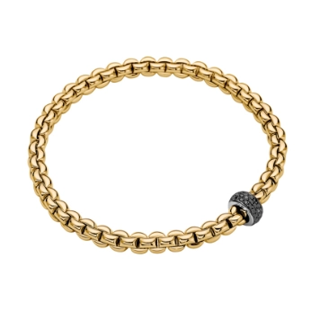 Fope 18K Yellow and White Gold Eka Collection Bracelet with Black Diamond Rondel, Large Size