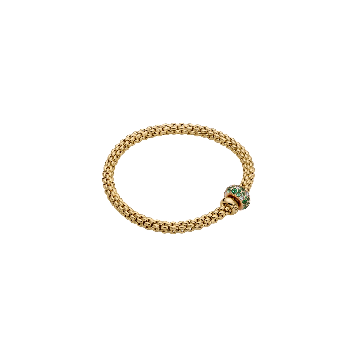 Fope 18K Yellow Gold Bubble Collection Emerald and Diamond Bracelet, Medium Size