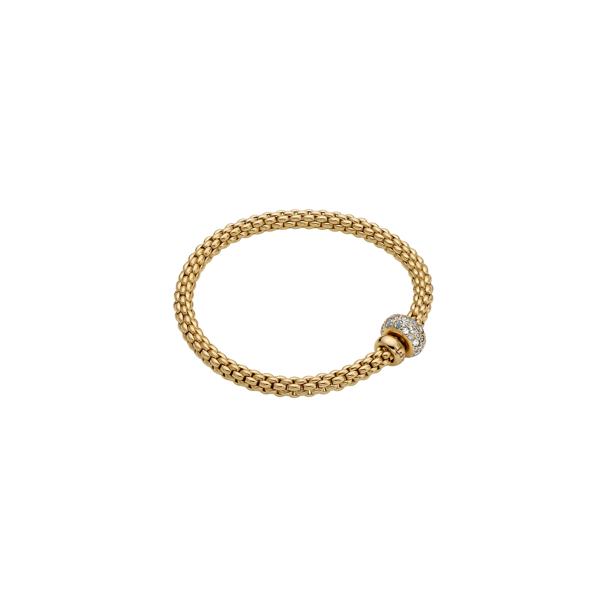 Fope 18K Yellow Gold Bubble Collection Pave Diamond Bracelet, Medium Size