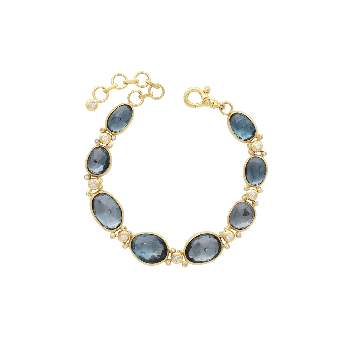 Gurhan One-of-a-Kind 24K Yellow Gold Rose Cut Blue Topaz and Round Bezel Set Bracelet with 22K Lobster Clasp