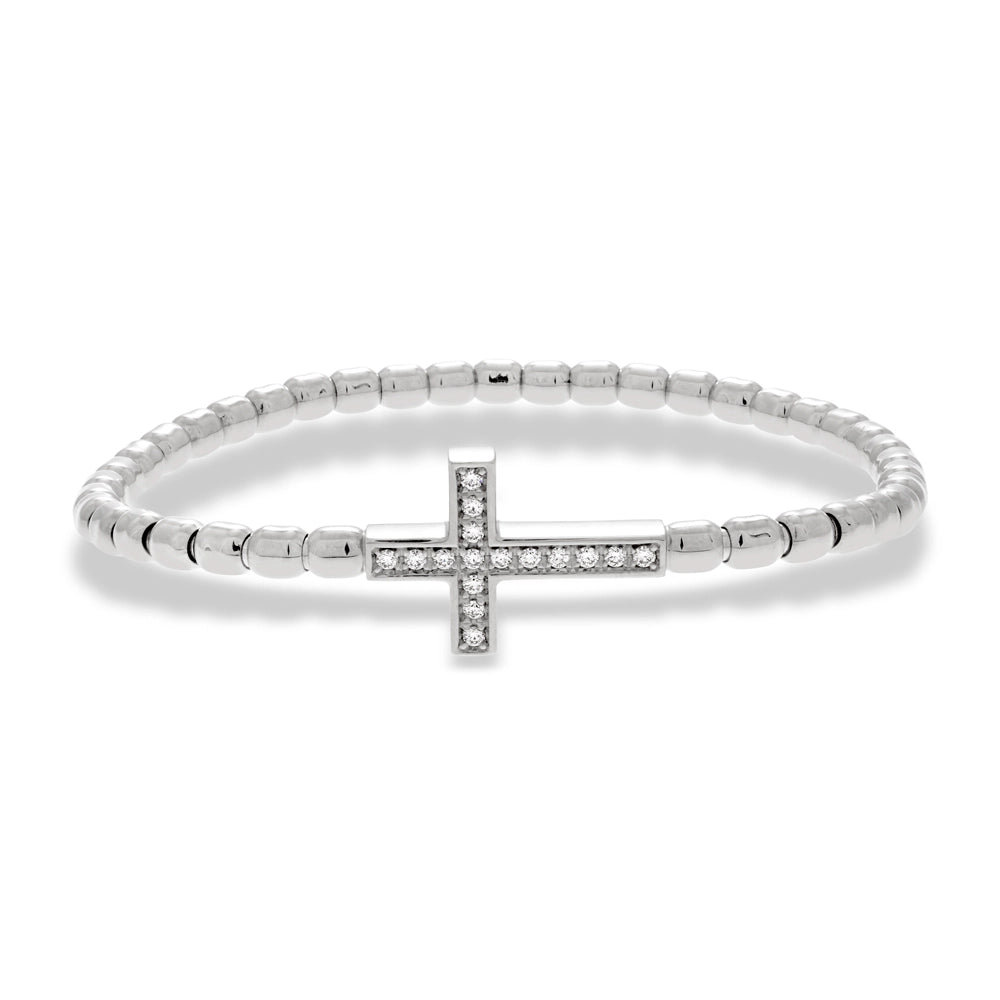 Hulchi Belluni 18K White Gold Diamond Cross Tresore Stretch Bracelet