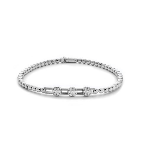 Hulchi Belluni 18K White Gold Spaced Out Three Circle Diamond Tresore Stretch Bracelet