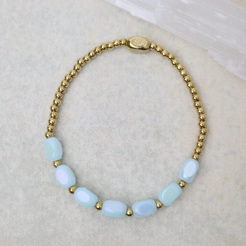 Meet Me Half Way Pop Of Color Bracelet in Sky Blue & Gold