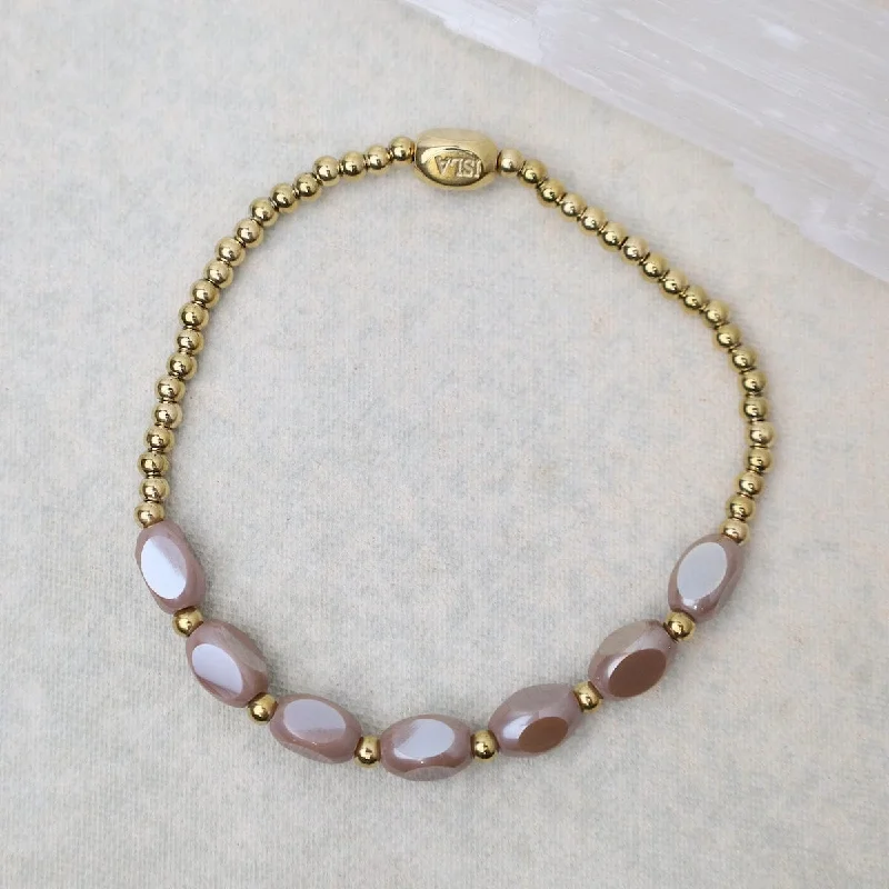 Meet Me Half Way Pop Of Color Bracelet in Sandy Taupe & Gold