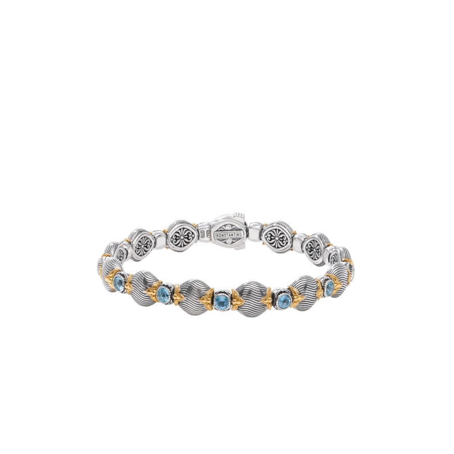 Konstantino Kyma Collection Sterling and Gold Refined Grace Sky Blue Topaz Bracelet