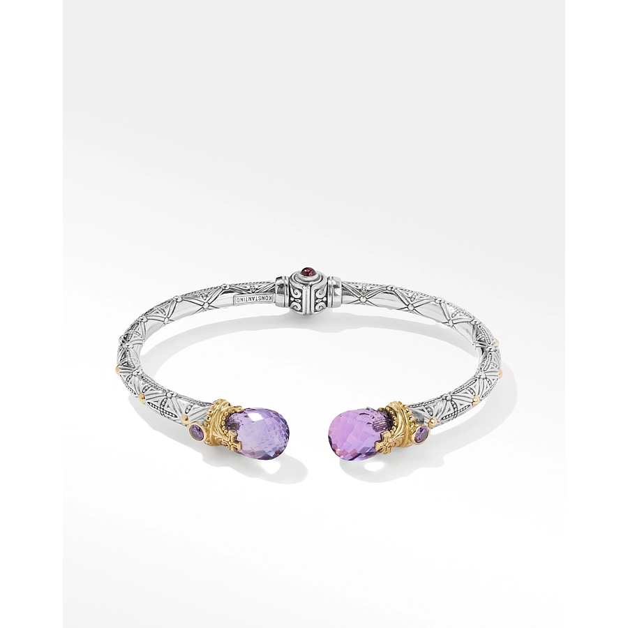 Konstantino Pythia Silver and 18K Gold Amethyst Quartz Cuff Bracelet