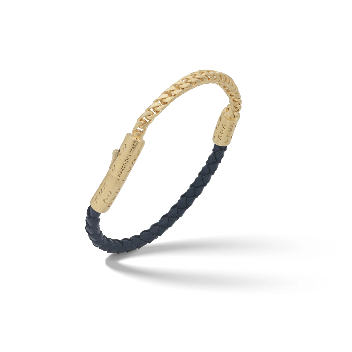 Marco Dal Maso Lash Recycled Sterling Silver with 18K Yellow Gold Vermeil and Woven Blue Leather Bracelet