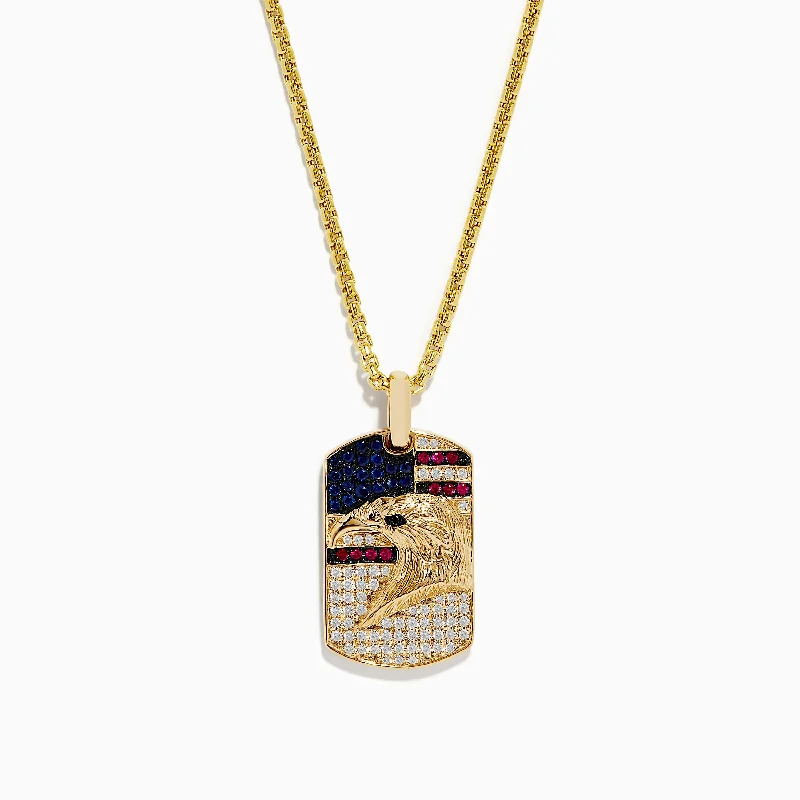 Men's 14K Gold Ruby, Sapphire & Diamond Eagle Head Pendant