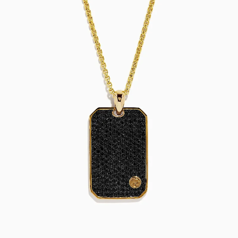 Mens 14K Yellow Gold Black Sapphire Pendant