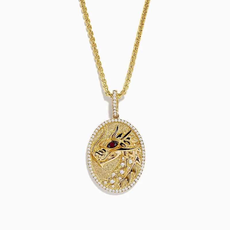 Men's 14K Yellow Gold Diamond and Ruby Dragon Pendant