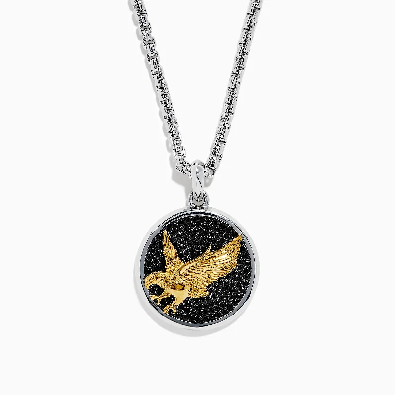 Men's 925 Sterling Silver and Yellow Gold Eagle Pendant