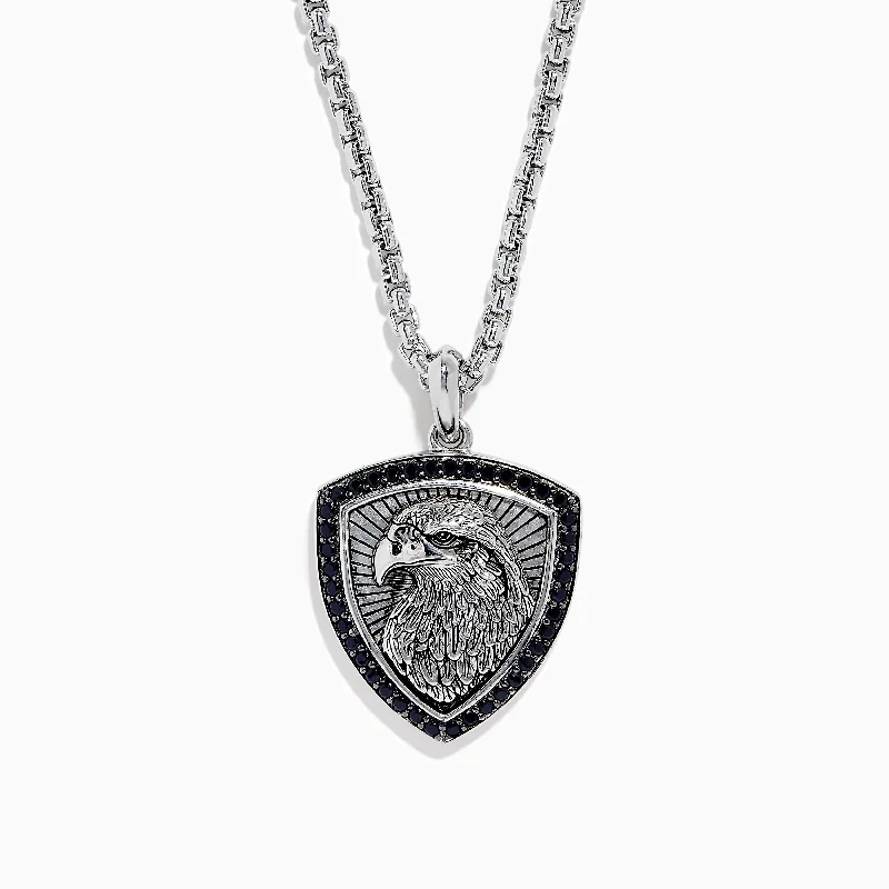 Men's 925 Sterling Silver Black Spinel Eagle Shield Pendant