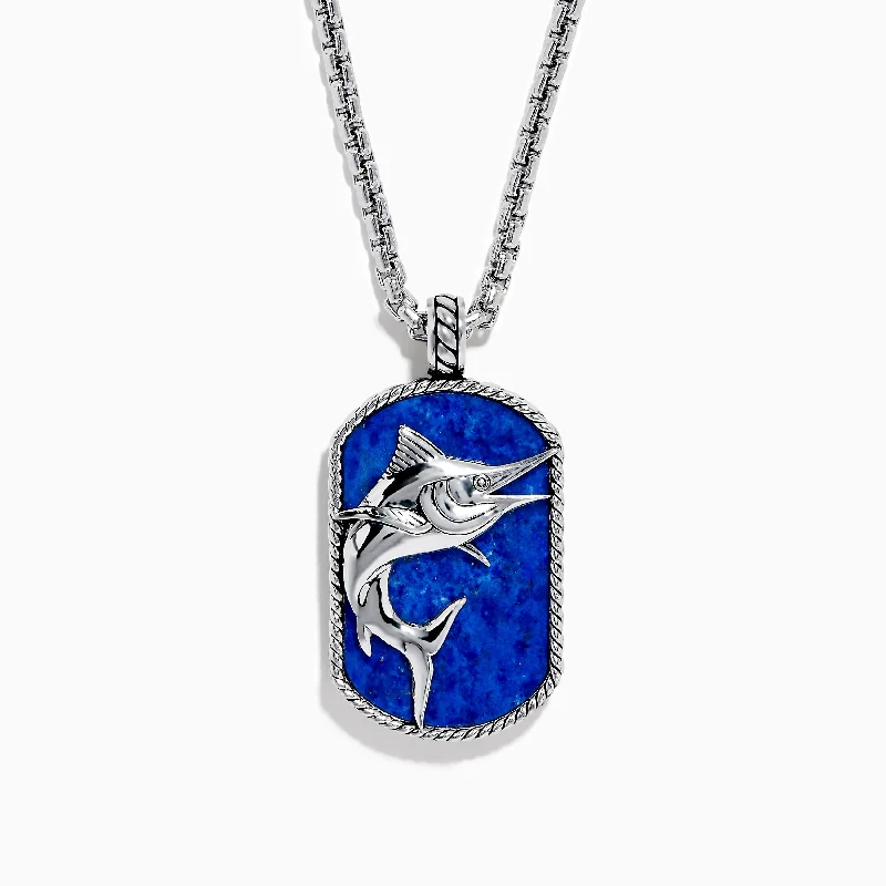 Men's 925 Sterling Silver Lapis Lazuli Swordfish Pendant