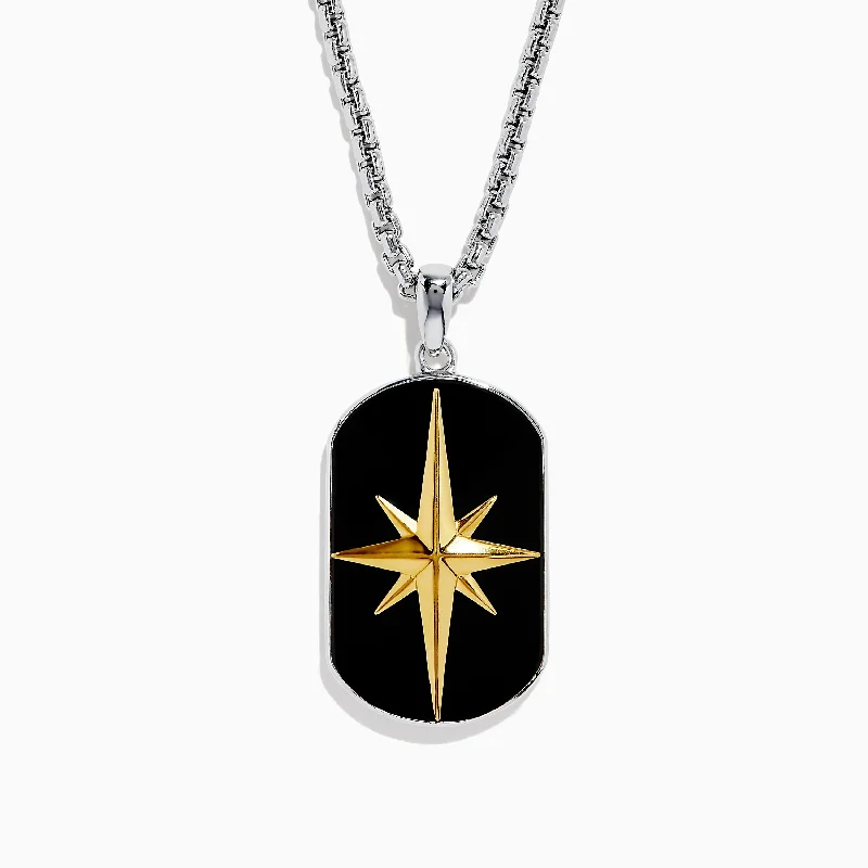 Men's 925 Sterling Silver Onyx Star Dog Tag Pendant