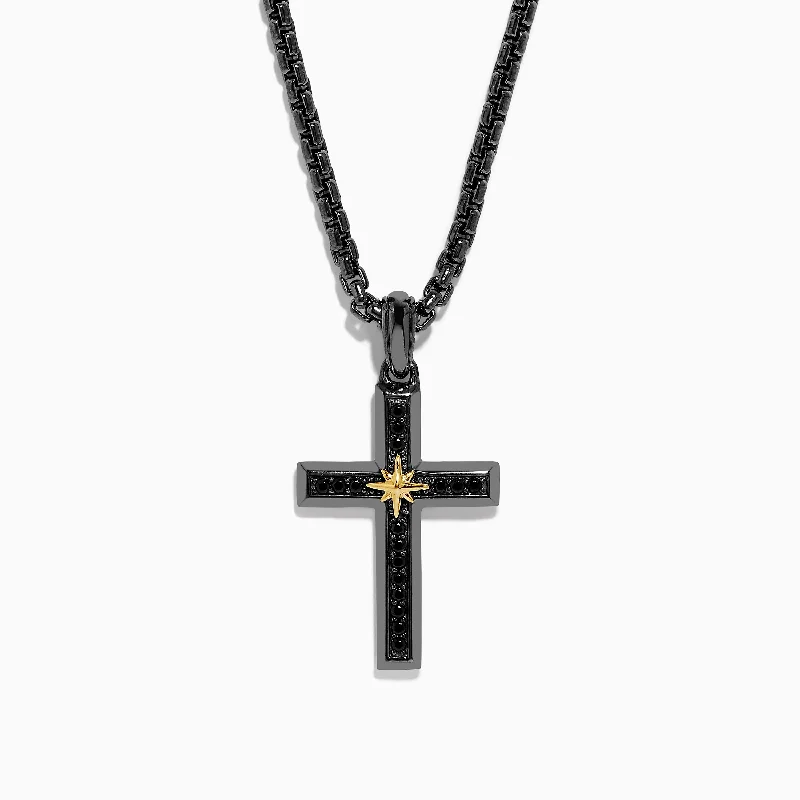 Men's Rhodium Sterling Silver and Yellow Gold Plated Spinel Cross Pendant