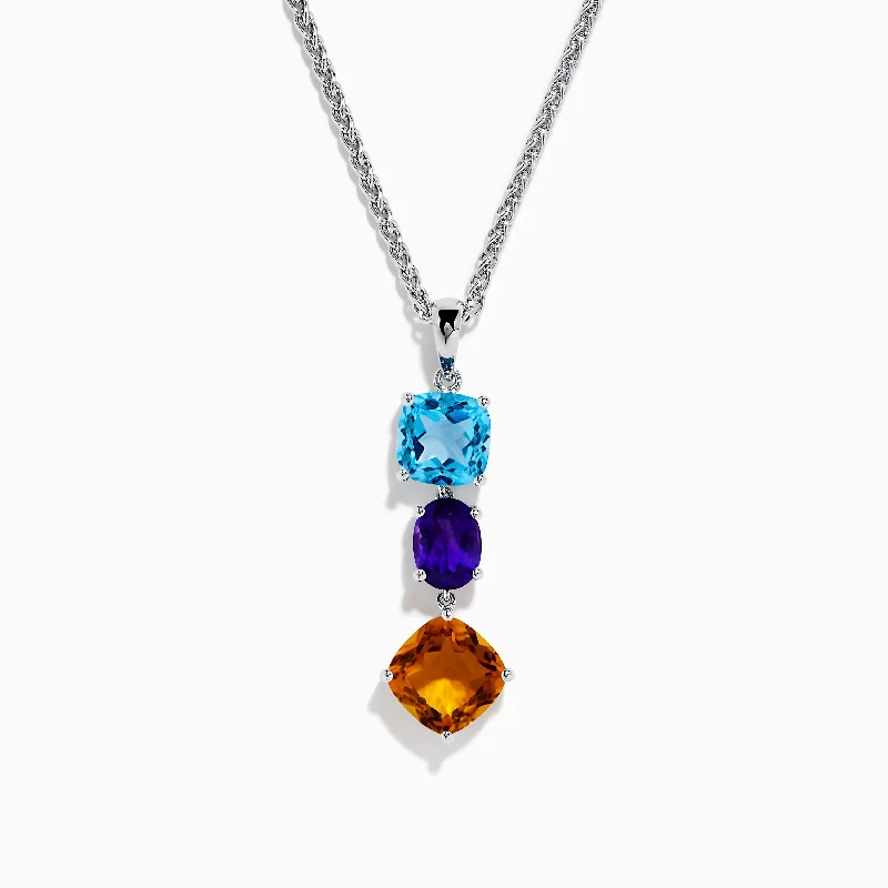 Mosaic 925 Sterling Silver Amethyst, Blue Topaz and Citrine Pendant