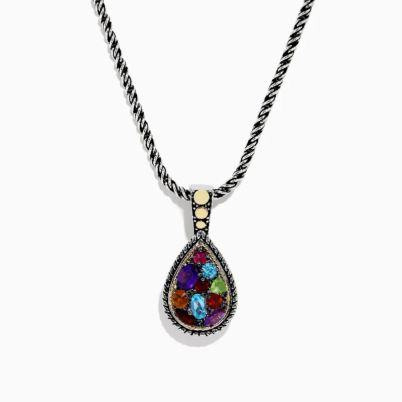 Mosaic 925 Sterling Silver Multi Gemstone Pendant