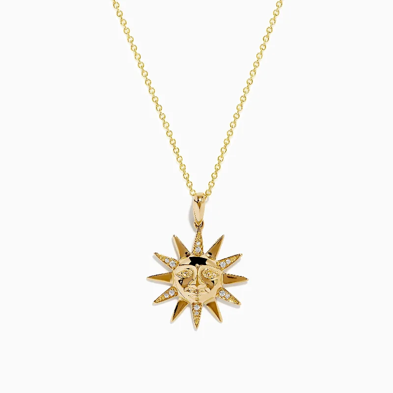 Nature 14K Yellow Gold Diamond Sun Pendant