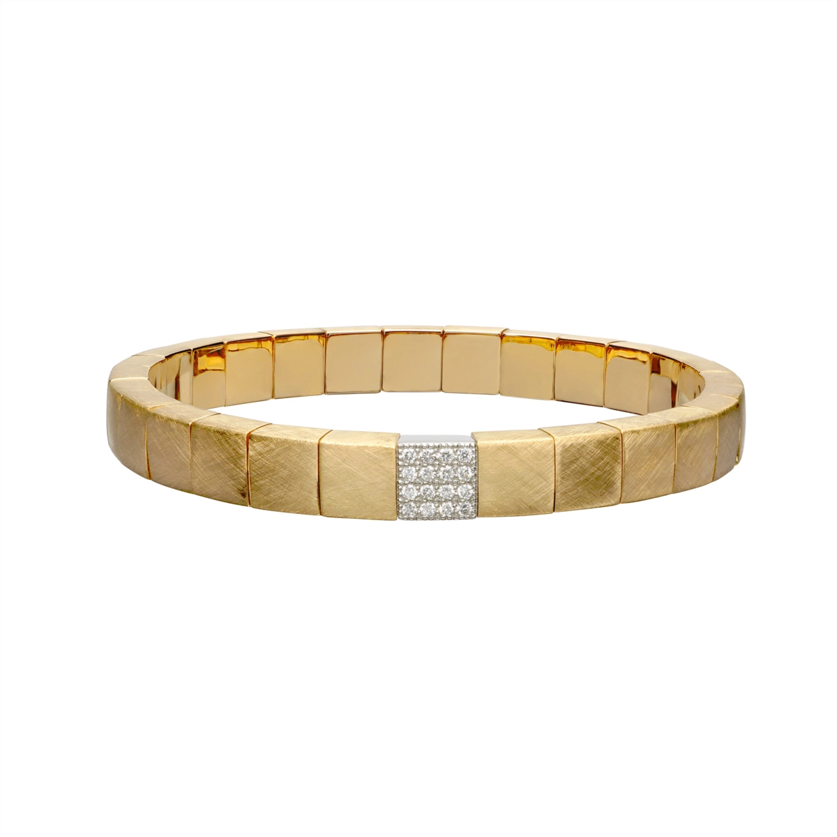 Roberto Demeglio 18K Yellow Gold Matte Stretch Bracelet with 1 Diamond Station