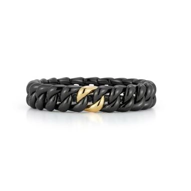 Roberto Demeglio Black Ceramic Stretch Link Bracelet with 18K Yellow Gold Link