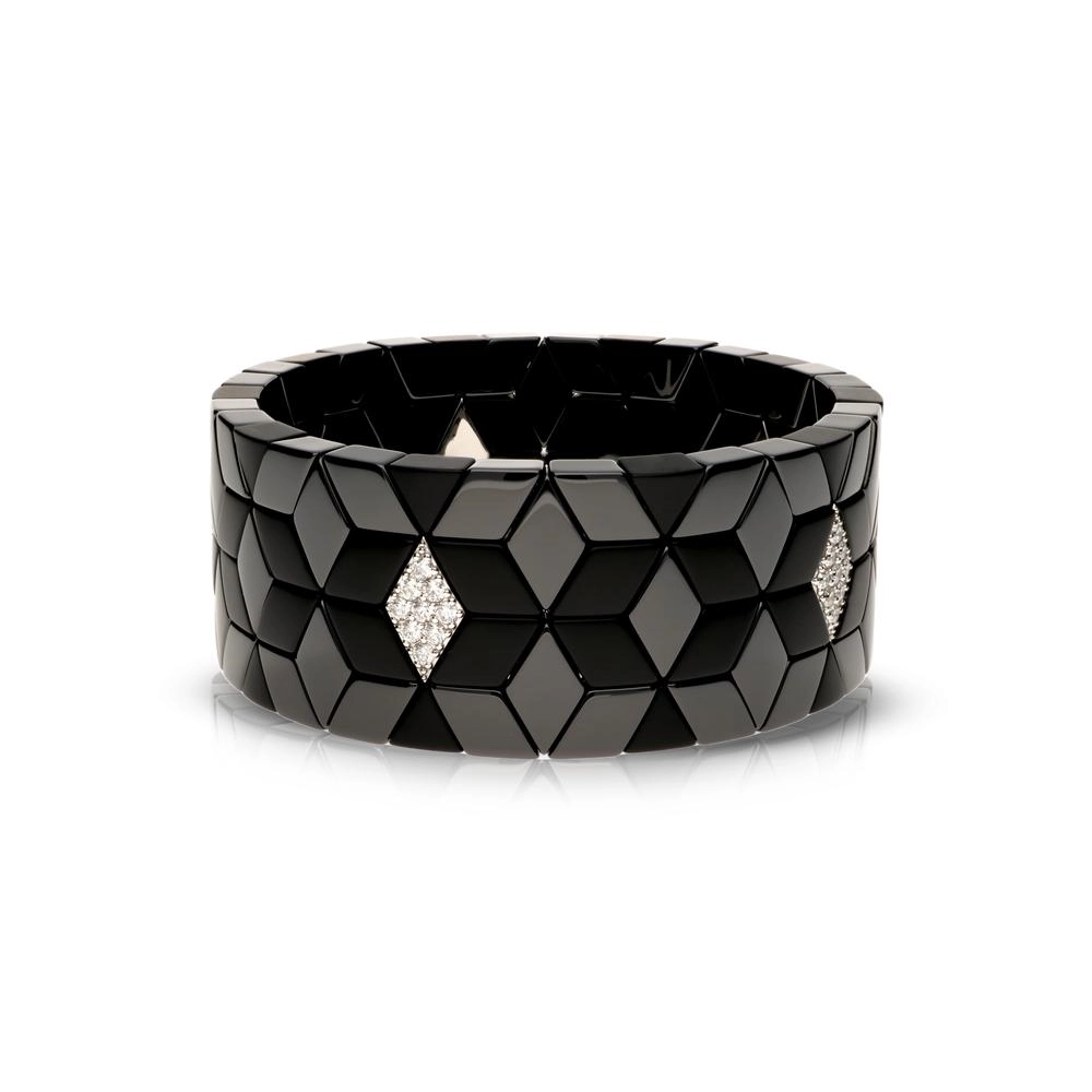 Roberto Demeglio Cube Medium Black Ceramic Bracelet with Three 18K White Gold Diamond Stations