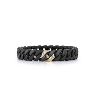 Roberto Demeglio Matte Black Ceramic Stretch Link Bracelet with 18K Yellow Gold Diamond Link